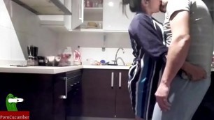 They fuck in the kitchen and he cums in her mouth&period; SAN69