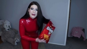 Red Latex Catsuit Try On