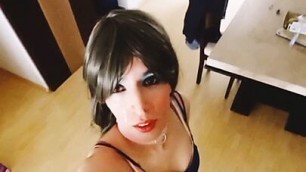 Sissy crossdresser exposed with cum in face