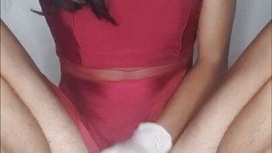SissyFemboy in pink dress and heels jerking off